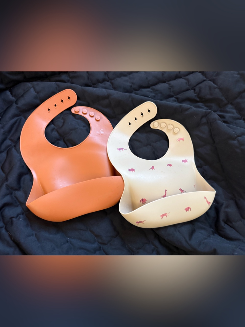 Mushie Silicone Baby Bibs Set of 2 Animal Print Terracotta